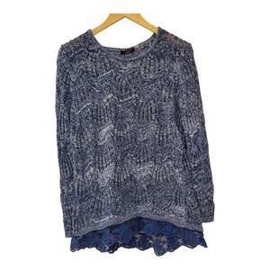 Fylo London Womans Layered Sweater Lace Trim Size XL Blue Long Sleeve